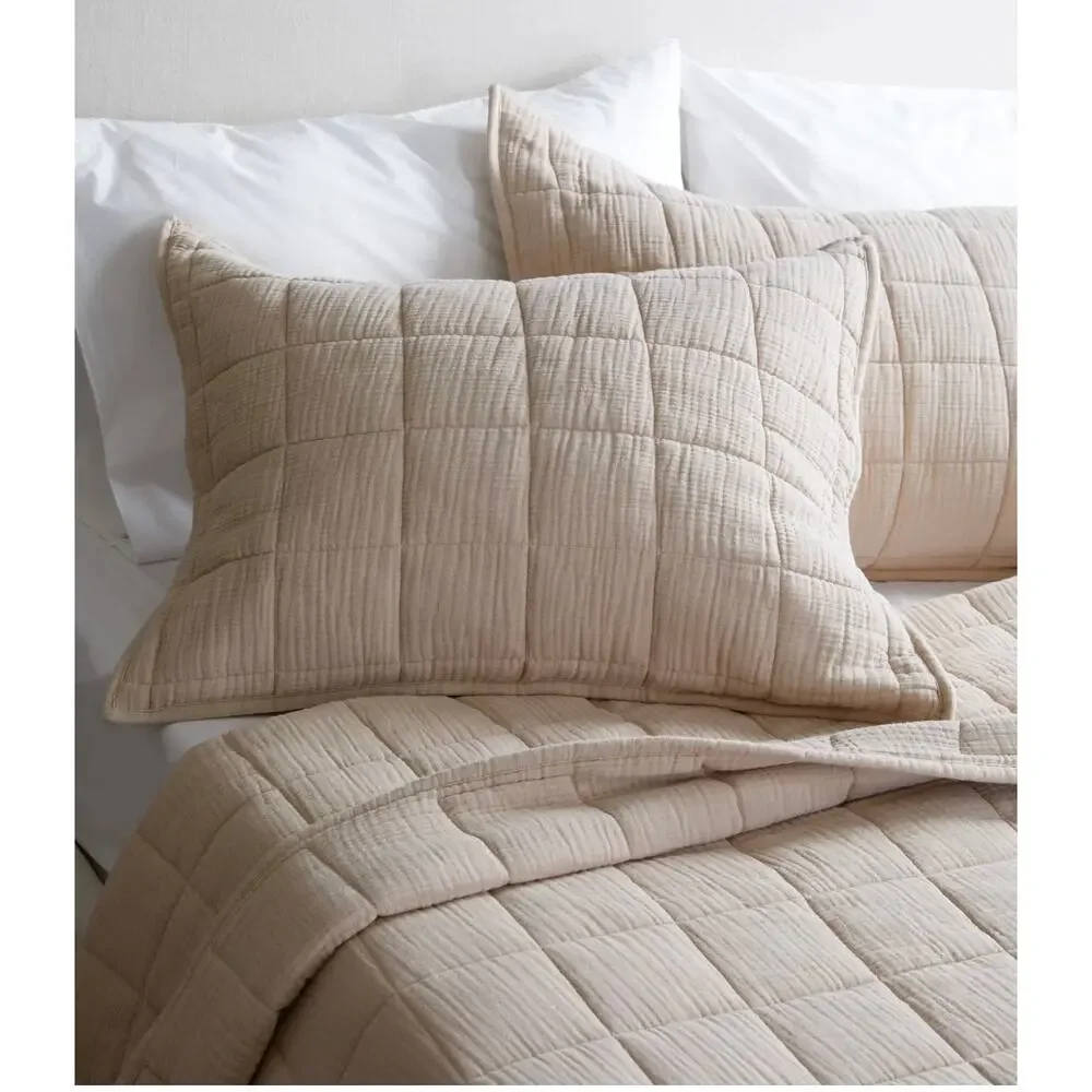 QUINCE Organic Cotton Gauze Box Quilt Sham Set KING in Dune